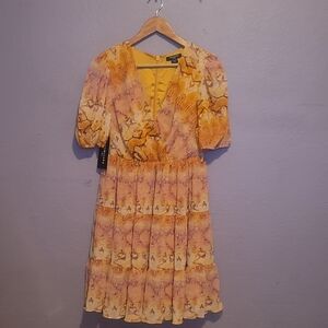 Chic Yellow and Pink Floral Mini Dress